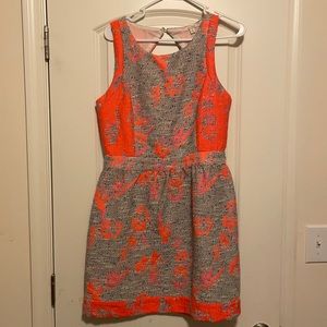Ella Moss back zip floral print dress. Neon orange and gray size medium.